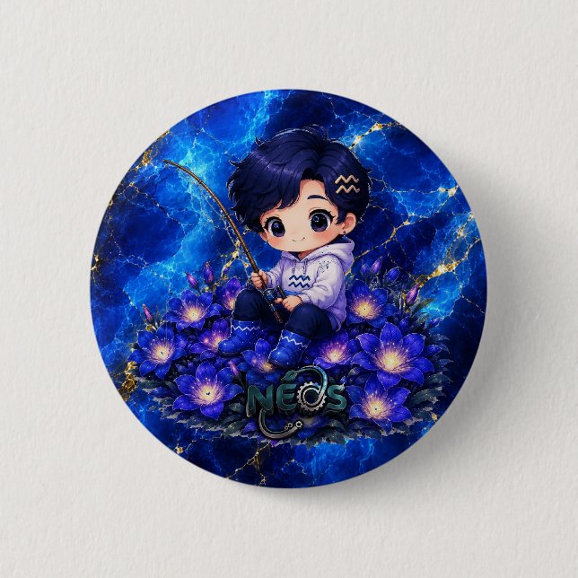 Neos Kawaii Zodiac Acquarius 2 Inch Round Button (Front)