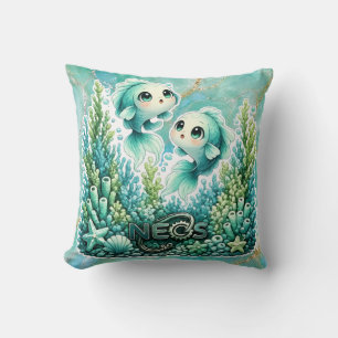 Neos Kawaii Zodiac Pisces Throw Pillow