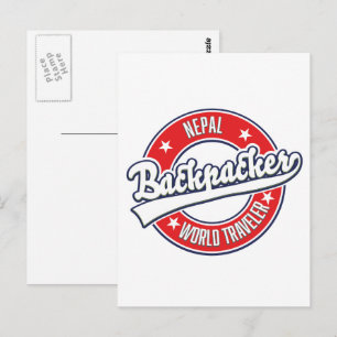 Nepal backpacker world traveller retro logo postcard