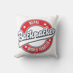 Nepal backpacker world traveller retro logo throw pillow