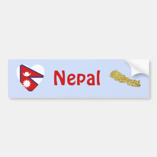 Nepal Flag Heart + Map Bumper Sticker