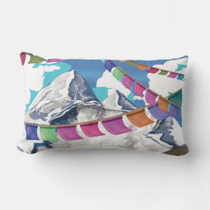 Nepal Himalayan Prayer Flags Travel poster Lumbar Pillow