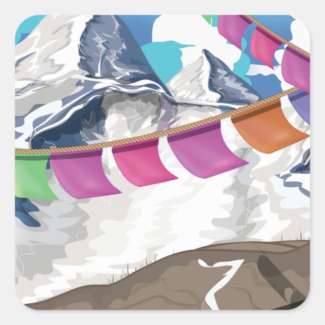 Nepal Himalayan Prayer Flags Travel poster Square Sticker (Front)