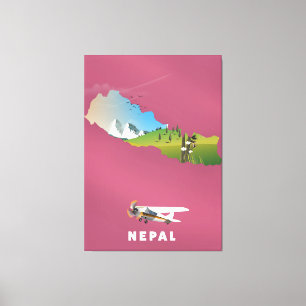 Nepal illustrated map poster canvas print