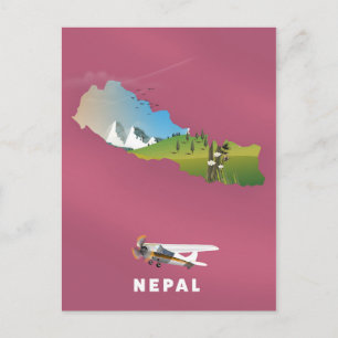 Nepal illustrated map poster postcard