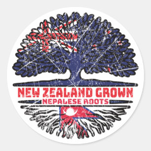 Nepal Nepalese New Zealander New Zealand Tree Root Classic Round Sticker