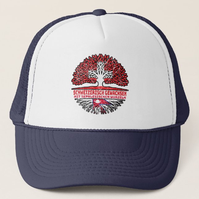 Nepal Nepalese Swiss Switzerland Bauzel Trucker Hat (Front)