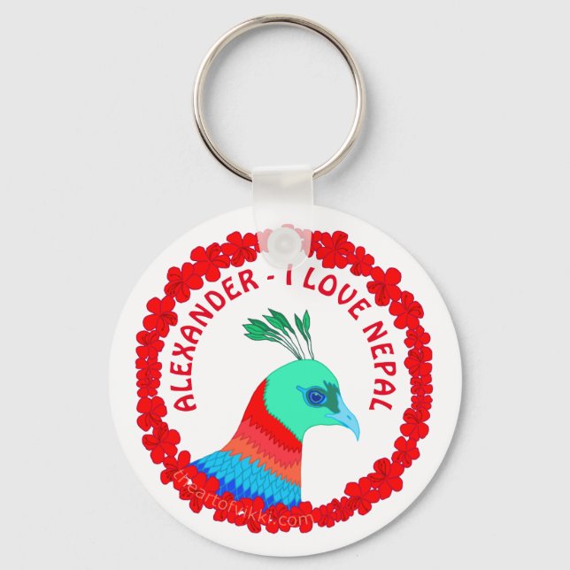 Nepal Pheasant Symbol Personalized I Love Nepal Keychain (Front)