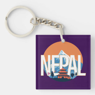 Nepal Temple Mount Everest Keychain