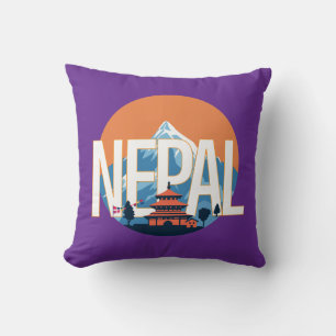 Nepal Temple Mount Everest Throw Pillow