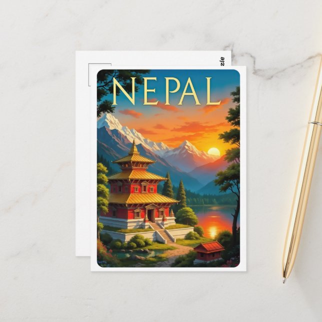 Nepal Travel Poster Postcard (Front/Back In Situ)