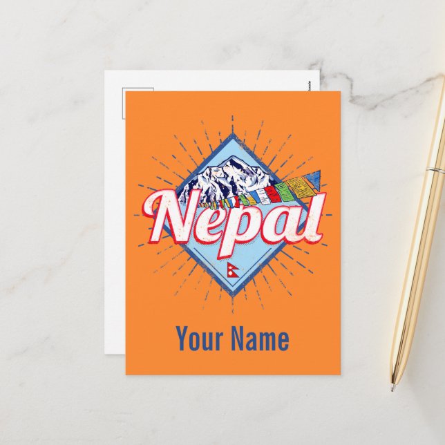 Nepal with Mountains Retro Flags Vintage Holiday (Front/Back In Situ)