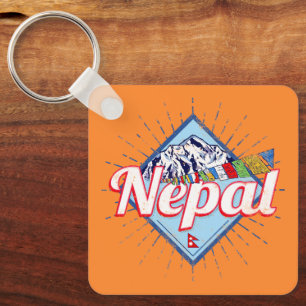 Nepal with Mountains Retro Flags Vintage Holiday L Keychain