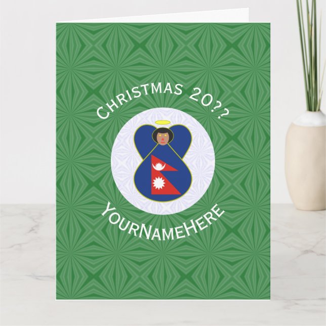 Nepali Angel Christmas Flag Personalized  Card (Front)