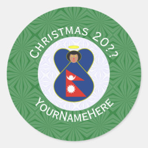 Nepali Angel Christmas Flag Personalized Classic Round Sticker