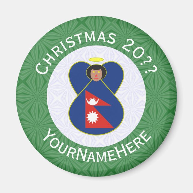 Nepali Flag Christmas Angel Personalized Magnet (Front)