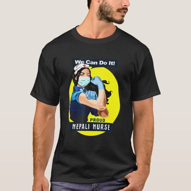 Nepali Proud Frontline Worker Rosie Riveter Nurse  T-Shirt (Front)