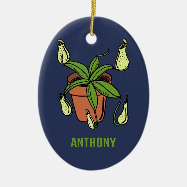 Nepenthes Pitcher Plant Illustration Personalized Ceramic Ornament (Front)