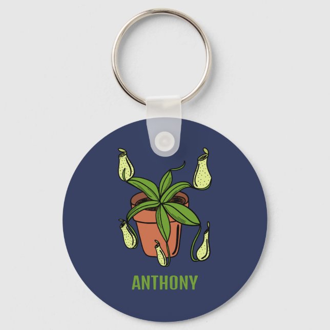 Nepenthes Pitcher Plant Illustration Personalized Keychain (Front)