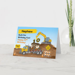 Nephew 10th Birthday Construction Site Flatbed Card