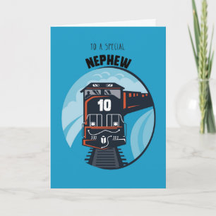 Nephew 10th Birthday Train, Little Boy, Blue Card