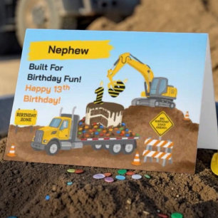 Nephew 13th Birthday Construction Site Card