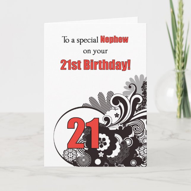 Nephew, 21st Birthday Religious Swirls Card (Front)