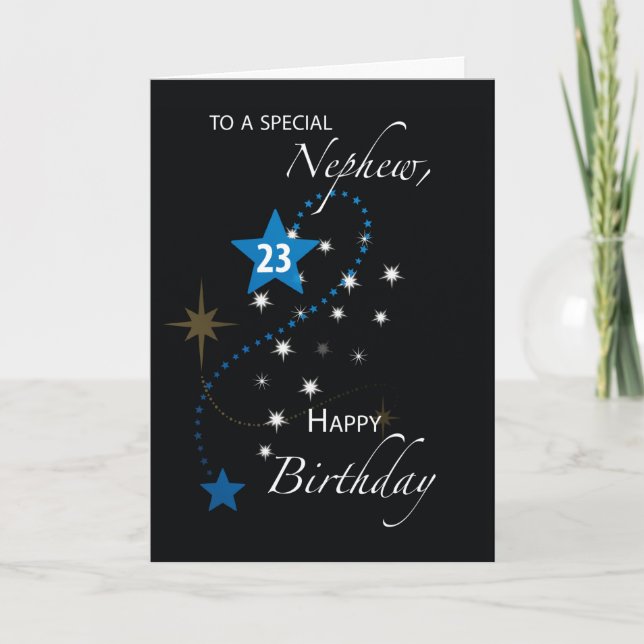 Nephew 23rd Birthday Star Inspirational Blue Black Card (Front)