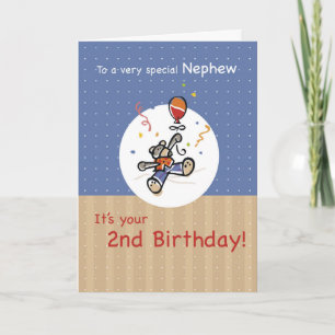 Nephew 2nd Teddy Bear Balloon Birthday Card