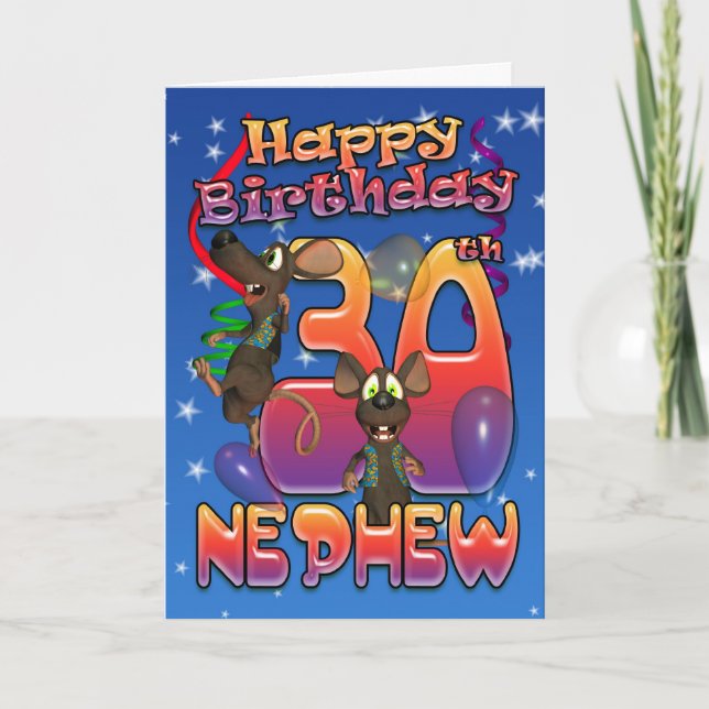 Nephew - 30e carte d'anniversaire colorée avec sou (Devant)