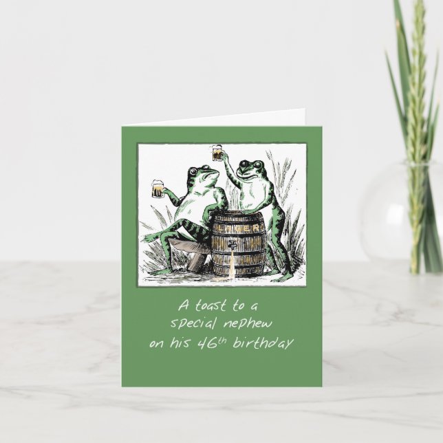 Nephew 46th Birthday Frogs Toasting with Beer Card (Front)
