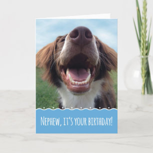 Nephew Birthday, Happy Dog with Big Smile Card