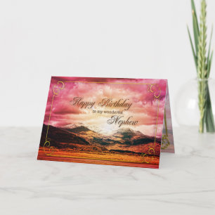 Nephew birthday, Sunset over the mountains Card