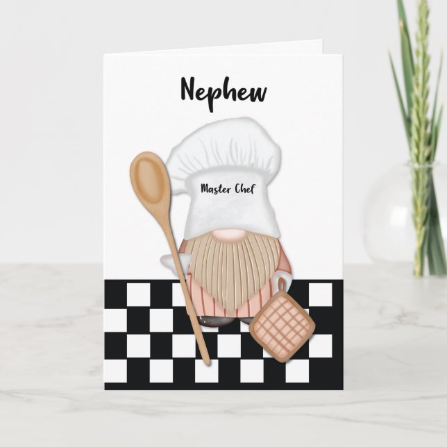 Nephew Birthday Whimsical Gnome Chef Cooking Card (Front)