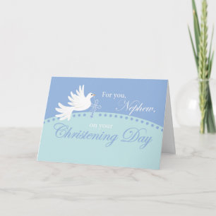 Nephew Christening Dove on Blue Card