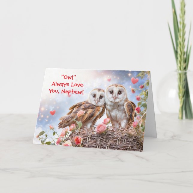 Nephew Cute Owls Happy Valentines Day Card (Front)