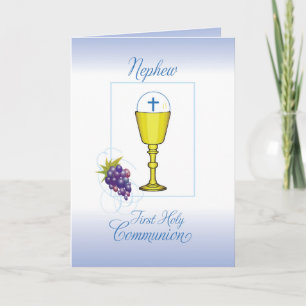 Nephew First Communion, Chalice with Host & Grapes Card