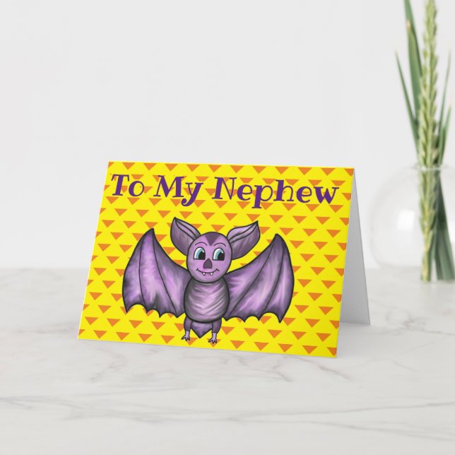 NEPHEW HALLOWEEN CARTE DE VACANCES BAT ORANGE PURP (Devant)