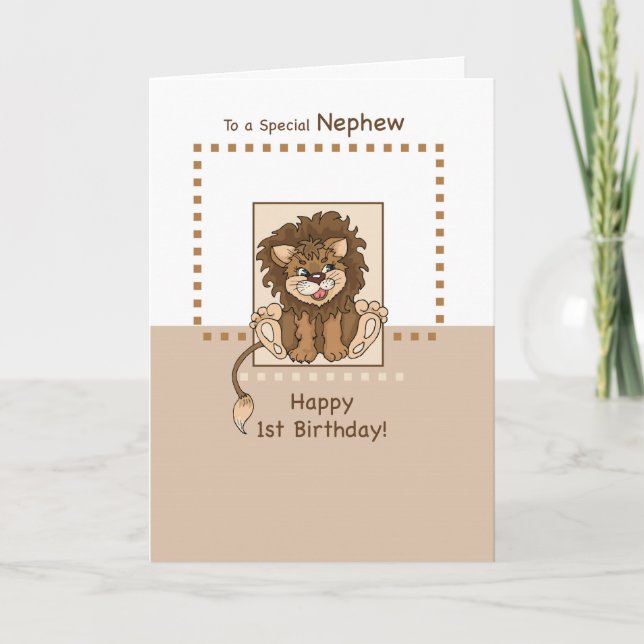 Nephew, Happy 1st Birthday Baby Lion Card (Front)