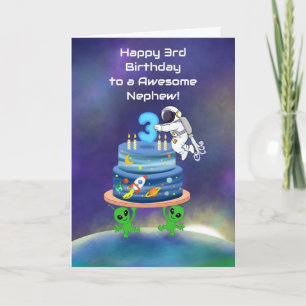 Nephew Happy 3rd Birthday Astronaut with Aliens Card