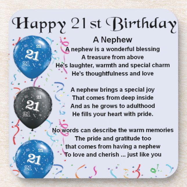 Nephew Poem  -  21st Birthday Coaster (Front)