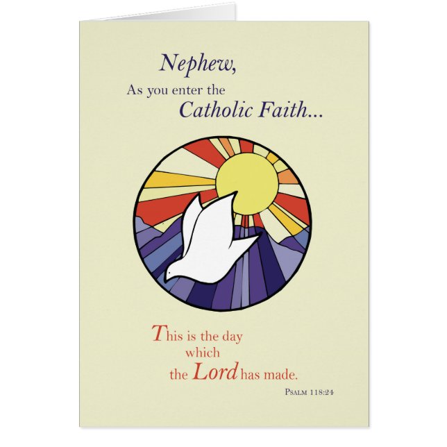 Nephew RCIA Catholic Dove Sun Circle, Rite of Chri (Front)