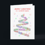 Nephew Sheet Music with a Stave Christmas Holiday Card<br><div class="desc">Send your nephew an unusual Christmas card. A fun Christmas card for a music lover. A musical stave takes the form of a Christmas tree, with colored notes scattered over and around it. Wish Merry Christmas with a very unusual card. This is NOT a musical card, it does NOT play...</div>