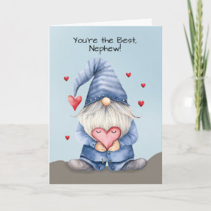 Nephew Valentine Funny Gnome Wearing Denim Card