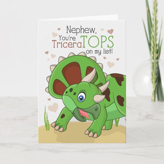 Nephew Valentine TriceraTOPS Dinosaur Holiday Card (Front)