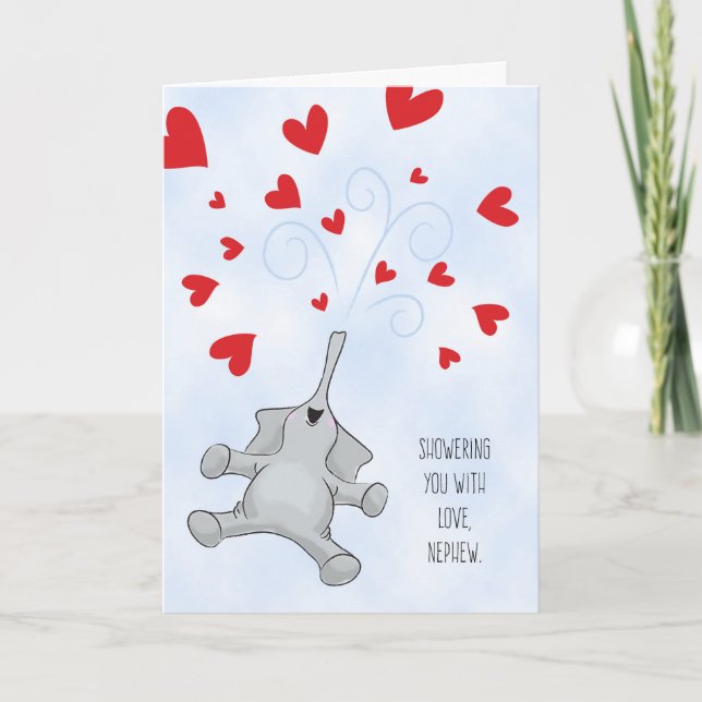 Nephew Valentine's Day Elephant & Hearts Holiday Card (Front)