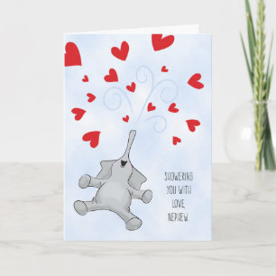 Nephew Valentine's Day Elephant & Hearts Holiday Card