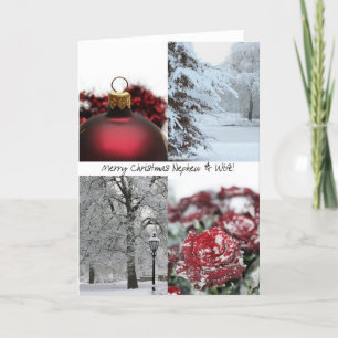 Nephew & Wife Merry Christmas! red winter snow col Holiday Card