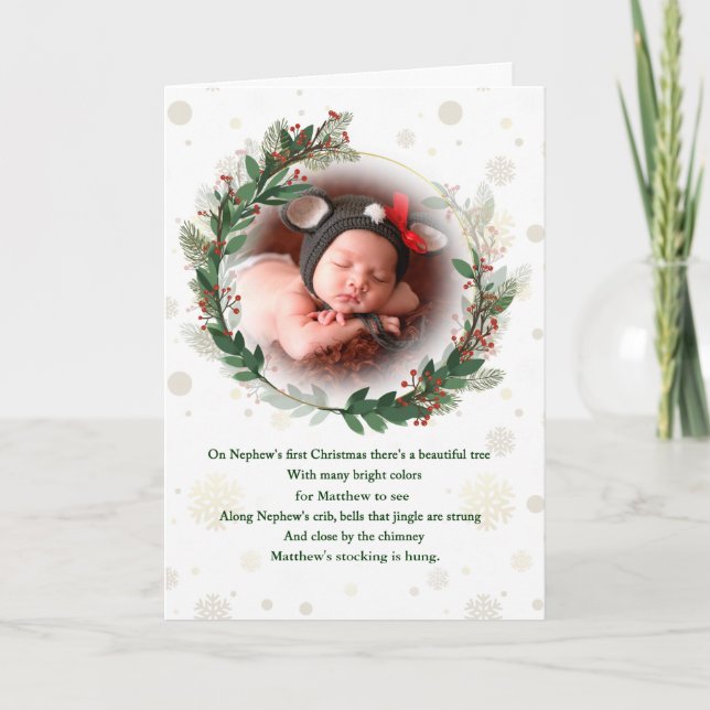 Nephew's Photo and Name 1st Christmas Holiday Card (Front)