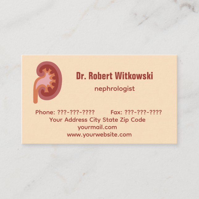 Nephrologist Kidney Doctor Business Cards (Front)